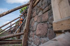 repairs of the Elbe (Labe) riverbed walls on Eliska embankment in Hradec Kralove