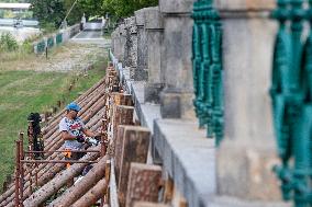 repairs of the Elbe (Labe) riverbed walls on Eliska embankment in Hradec Kralove