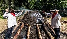 charcoal pile, charcoal burner