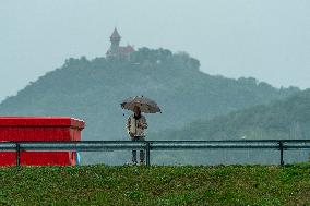 Heavy rain, second day of European Truck Racing Championship event, Most