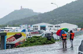 Heavy rain, second day of European Truck Racing Championship event, Most