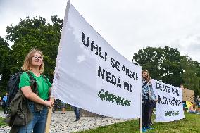 hundreds of people protest against Polish Turow mine extension