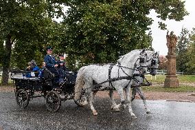 first-graders, carriage, Kladruber horse, horses, sprimary school, beginning of the new school year