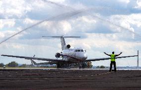 Yakovlev Yak-40, jet airliner, airplane, plane, water salute, termination of operation