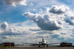 Yakovlev Yak-40, jet airliner, airplane, plane, water salute, termination of operation