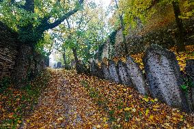Mikulov, Jewish cemetery, tourists, autumn
