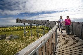 Path upon vineyards, Kobyli, skywalk, observation tower, circular ramp, spiralling viewpoint