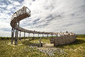 Path upon vineyards, Kobyli, skywalk, observation tower, circular ramp, spiralling viewpoint