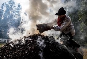 charcoal pile, charcoal burner