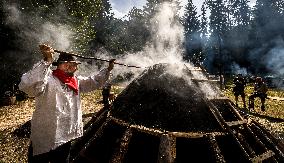 charcoal pile, charcoal burner