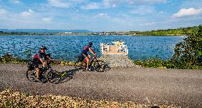 Lake Most, Czech Republic, people, visitors, nice weather, cycling