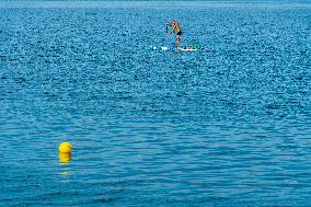 Lake Most, Czech Republic, people, visitors, nice weather, paddleboard