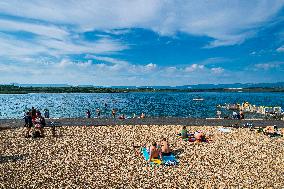 Lake Most, Czech Republic, people, visitors, nice weather