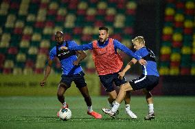 KAMSO MARA, JAKUB HROMADA, JAN MATOUSEK, football players of Slovan Liberec, training session