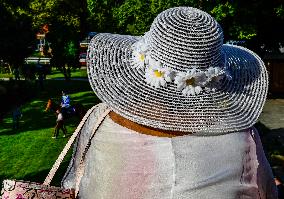 horse racing, spectator, spectators, hat