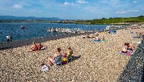 Lake Most, Czech Republic, people, visitors, nice weather