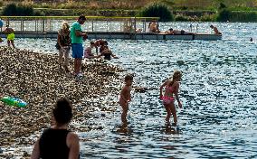 Lake Most, Czech Republic, people, visitors, nice weather, swimming, children