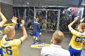 Soccer players greet fans of Dunajska Streda