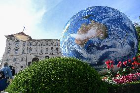 A giant inflatable model of the planet Earth, garden of Czernin Palace