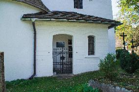 The Church of Saint Maurice, Mourenec, graveyard, tombstone Wenzl Muller, family crypt