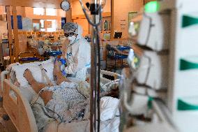 Hospitalised coronavirus patients, doctors, mask, General University Hospital in Prague