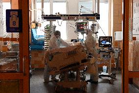 Hospitalised coronavirus patients, doctors, mask, General University Hospital in Prague