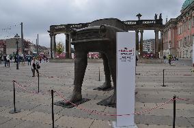 30th anniversary of the reunification of Germany in Postdam, Quo Vadis sculpture by Czech artist David Cerny
