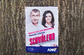 Andrej Babis and Jaroslava Pokorna Jermanova, ANO poster, leaflet