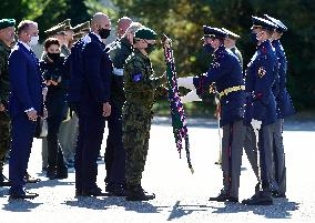 Milos Zeman bestowing of a combat flag and the honorary name of Major General Josef Duda on the 533rd Battalion Unmanned Systems