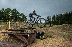 pump track circuit for cyclists, cyclist