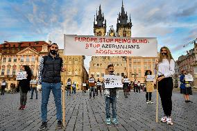 protest in Old Time Square in Prague, clashes between Armenia and Azerbaijan in Nagorno-Karabakh