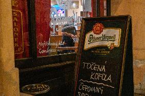 Restaurant Prague, City Center, restriction, close, due coronavirus, epidemic, Pilsner Urquell, advertisement