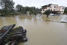 River Porubka, village Vresina, heavy rain, raised water level