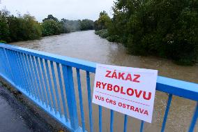 Heavy rainfalls, flood, River Becva, Lipnik nad Becvou