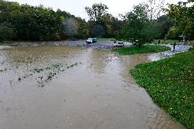 Heavy rainfalls, flood, River Becva, Lipnik nad Becvou