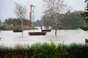 Heavy rainfalls, flood, River Becva, village Usti