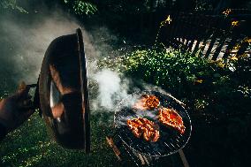 Grill, meat, smoke, garden