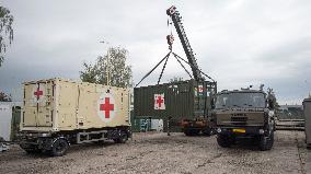 loading of equipment for field hospital, container