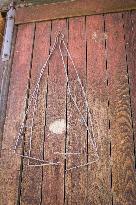 homemade wire stretcher for shaping and drying rabbit pelts, rabbit skins for fur