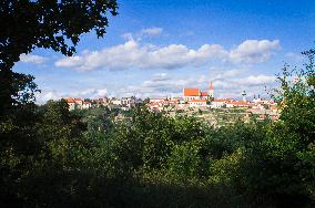The Znojmo Castle/Deblin Chateau, the rotunda of St. Catherine, St. Nicholas Church, Town Hall Tower and th