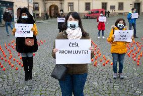 Armenian youths demonstrating for Nagorno Karabakh in Prague