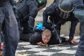 Protesters against COVID measures, Prague, policemen, protest, lockdown measures