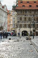 Protesters against COVID measures, Prague, policemen, protest, lockdown measures