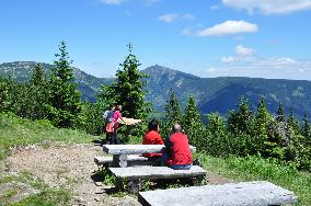 Tourist resting and lookout point, Krkonose Mountains, Lisci hora