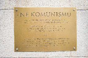 The NO TO COMMUNISM memorial plaque in Uhersky Brod