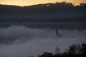 Prachatice, autumn, fog