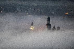 Prachatice, autumn, fog