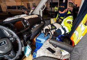 Police and customs officers are checking vehicles over illegal migration on the D8 motorway