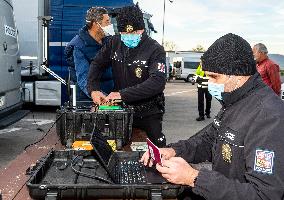 Police and customs officers are checking vehicles over illegal migration on the D8 motorway