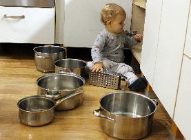 Boy, child, baby, kitchen, pot, pots, little cook